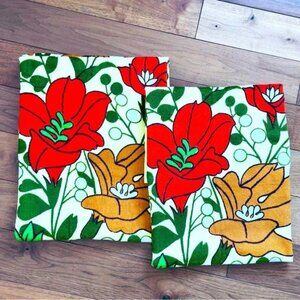 Vintage Panda 2 Bath towels Yellow Floral 100% Cotton New Old Stock 48 x 25